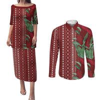 Women's Day Samoa Malu Tattoo Inspired Mix Teuila Couples Matching Puletasi and Long Sleeve Button Shirt Scarlet