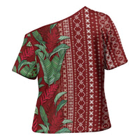 Women's Day Samoa Malu Tattoo Inspired Mix Teuila Cross Shoulder Shirt Scarlet