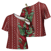 Women's Day Samoa Malu Tattoo Inspired Mix Teuila Cross Shoulder Shirt Scarlet
