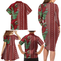 Women's Day Samoa Malu Tattoo Inspired Mix Teuila Family Matching Long Sleeve Bodycon Dress and Hawaiian Shirt Scarlet