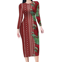 Women's Day Samoa Malu Tattoo Inspired Mix Teuila Family Matching Long Sleeve Bodycon Dress and Hawaiian Shirt Scarlet