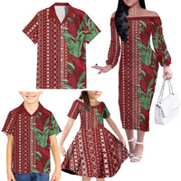 Women's Day Samoa Malu Tattoo Inspired Mix Teuila Family Matching Off The Shoulder Long Sleeve Dress and Hawaiian Shirt Scarlet
