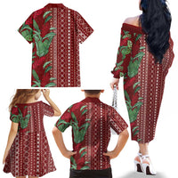 Women's Day Samoa Malu Tattoo Inspired Mix Teuila Family Matching Off The Shoulder Long Sleeve Dress and Hawaiian Shirt Scarlet