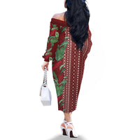 Women's Day Samoa Malu Tattoo Inspired Mix Teuila Family Matching Off The Shoulder Long Sleeve Dress and Hawaiian Shirt Scarlet