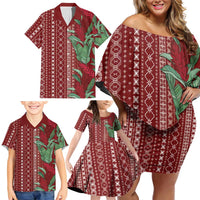 Women's Day Samoa Malu Tattoo Inspired Mix Teuila Family Matching Off Shoulder Short Dress and Hawaiian Shirt Scarlet