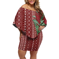 Women's Day Samoa Malu Tattoo Inspired Mix Teuila Family Matching Off Shoulder Short Dress and Hawaiian Shirt Scarlet