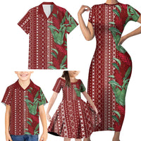 Women's Day Samoa Malu Tattoo Inspired Mix Teuila Family Matching Short Sleeve Bodycon Dress and Hawaiian Shirt Scarlet