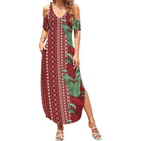 Women's Day Samoa Malu Tattoo Inspired Mix Teuila Family Matching Summer Maxi Dress and Hawaiian Shirt Scarlet