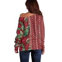 Women's Day Samoa Malu Tattoo Inspired Mix Teuila Off Shoulder Sweater Scarlet