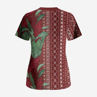 Women's Day Samoa Malu Tattoo Inspired Mix Teuila Scrub Top Scarlet