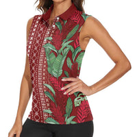 Women's Day Samoa Malu Tattoo Inspired Mix Teuila Women Sleeveless Polo Shirt Scarlet