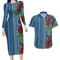 Women's Day Samoa Malu Tattoo Inspired Mix Teuila Couples Matching Long Sleeve Bodycon Dress and Hawaiian Shirt Royal Blue