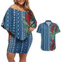 Women's Day Samoa Malu Tattoo Inspired Mix Teuila Couples Matching Off Shoulder Short Dress and Hawaiian Shirt Royal Blue