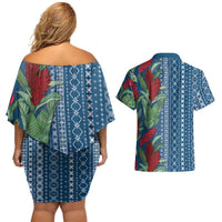 Women's Day Samoa Malu Tattoo Inspired Mix Teuila Couples Matching Off Shoulder Short Dress and Hawaiian Shirt Royal Blue