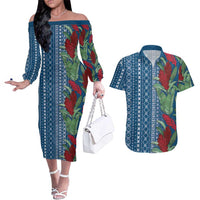 Women's Day Samoa Malu Tattoo Inspired Mix Teuila Couples Matching Off The Shoulder Long Sleeve Dress and Hawaiian Shirt Royal Blue