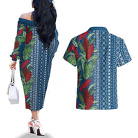 Women's Day Samoa Malu Tattoo Inspired Mix Teuila Couples Matching Off The Shoulder Long Sleeve Dress and Hawaiian Shirt Royal Blue
