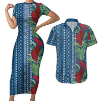 Women's Day Samoa Malu Tattoo Inspired Mix Teuila Couples Matching Short Sleeve Bodycon Dress and Hawaiian Shirt Royal Blue