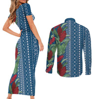 Women's Day Samoa Malu Tattoo Inspired Mix Teuila Couples Matching Short Sleeve Bodycon Dress and Long Sleeve Button Shirt Royal Blue