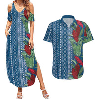 Women's Day Samoa Malu Tattoo Inspired Mix Teuila Couples Matching Summer Maxi Dress and Hawaiian Shirt Royal Blue