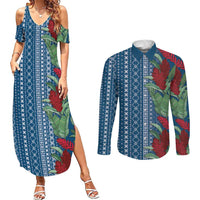 Women's Day Samoa Malu Tattoo Inspired Mix Teuila Couples Matching Summer Maxi Dress and Long Sleeve Button Shirt Royal Blue