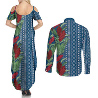 Women's Day Samoa Malu Tattoo Inspired Mix Teuila Couples Matching Summer Maxi Dress and Long Sleeve Button Shirt Royal Blue
