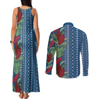 Women's Day Samoa Malu Tattoo Inspired Mix Teuila Couples Matching Tank Maxi Dress and Long Sleeve Button Shirt Royal Blue