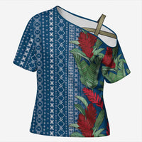 Women's Day Samoa Malu Tattoo Inspired Mix Teuila Cross Shoulder Shirt Royal Blue