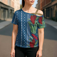 Women's Day Samoa Malu Tattoo Inspired Mix Teuila Cross Shoulder Shirt Royal Blue