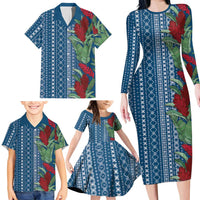 Women's Day Samoa Malu Tattoo Inspired Mix Teuila Family Matching Long Sleeve Bodycon Dress and Hawaiian Shirt Royal Blue