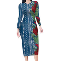 Women's Day Samoa Malu Tattoo Inspired Mix Teuila Family Matching Long Sleeve Bodycon Dress and Hawaiian Shirt Royal Blue