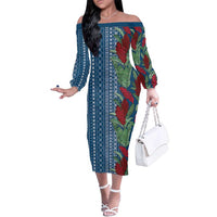 Women's Day Samoa Malu Tattoo Inspired Mix Teuila Family Matching Off The Shoulder Long Sleeve Dress and Hawaiian Shirt Royal Blue