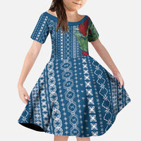 Women's Day Samoa Malu Tattoo Inspired Mix Teuila Kid Short Sleeve Dress Royal Blue