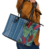 Women's Day Samoa Malu Tattoo Inspired Mix Teuila Leather Tote Bag Royal Blue