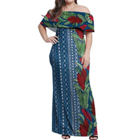 Women's Day Samoa Malu Tattoo Inspired Mix Teuila Off Shoulder Maxi Dress Royal Blue