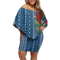 Women's Day Samoa Malu Tattoo Inspired Mix Teuila Off Shoulder Short Dress Royal Blue