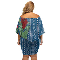Women's Day Samoa Malu Tattoo Inspired Mix Teuila Off Shoulder Short Dress Royal Blue
