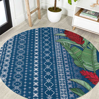 Women's Day Samoa Malu Tattoo Inspired Mix Teuila Round Carpet Royal Blue