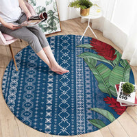 Women's Day Samoa Malu Tattoo Inspired Mix Teuila Round Carpet Royal Blue