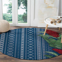 Women's Day Samoa Malu Tattoo Inspired Mix Teuila Round Carpet Royal Blue