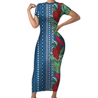 Women's Day Samoa Malu Tattoo Inspired Mix Teuila Short Sleeve Bodycon Dress Royal Blue