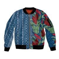Women's Day Samoa Malu Tattoo Inspired Mix Teuila Sleeve Zip Bomber Jacket Royal Blue