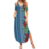 Women's Day Samoa Malu Tattoo Inspired Mix Teuila Summer Maxi Dress Royal Blue