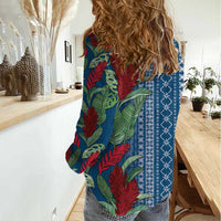 Women's Day Samoa Malu Tattoo Inspired Mix Teuila Women Casual Shirt Royal Blue