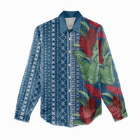 Women's Day Samoa Malu Tattoo Inspired Mix Teuila Women Casual Shirt Royal Blue