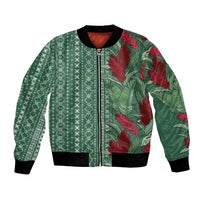 Women's Day Samoa Malu Tattoo Inspired Mix Teuila Bomber Jacket Sage Green