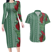 Women's Day Samoa Malu Tattoo Inspired Mix Teuila Couples Matching Long Sleeve Bodycon Dress and Hawaiian Shirt Sage Green
