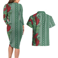 Women's Day Samoa Malu Tattoo Inspired Mix Teuila Couples Matching Long Sleeve Bodycon Dress and Hawaiian Shirt Sage Green