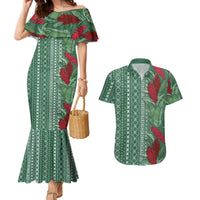 Women's Day Samoa Malu Tattoo Inspired Mix Teuila Couples Matching Mermaid Dress and Hawaiian Shirt Sage Green