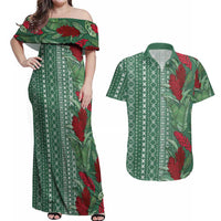 Women's Day Samoa Malu Tattoo Inspired Mix Teuila Couples Matching Off Shoulder Maxi Dress and Hawaiian Shirt Sage Green