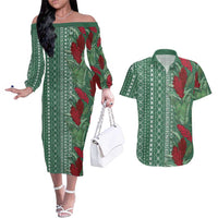 Women's Day Samoa Malu Tattoo Inspired Mix Teuila Couples Matching Off The Shoulder Long Sleeve Dress and Hawaiian Shirt Sage Green